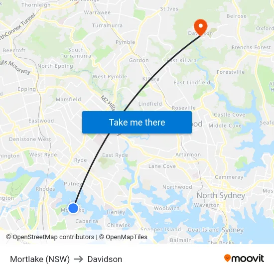 Mortlake (NSW) to Davidson map