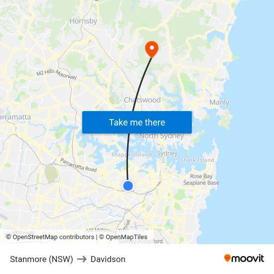 Stanmore (NSW) to Davidson map