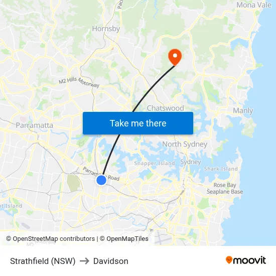 Strathfield (NSW) to Davidson map