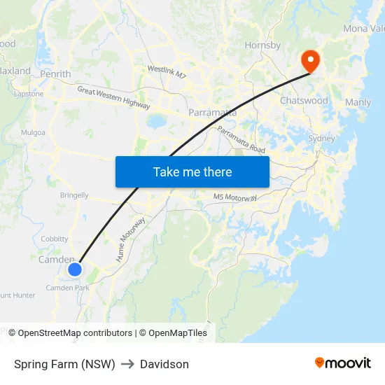 Spring Farm (NSW) to Davidson map