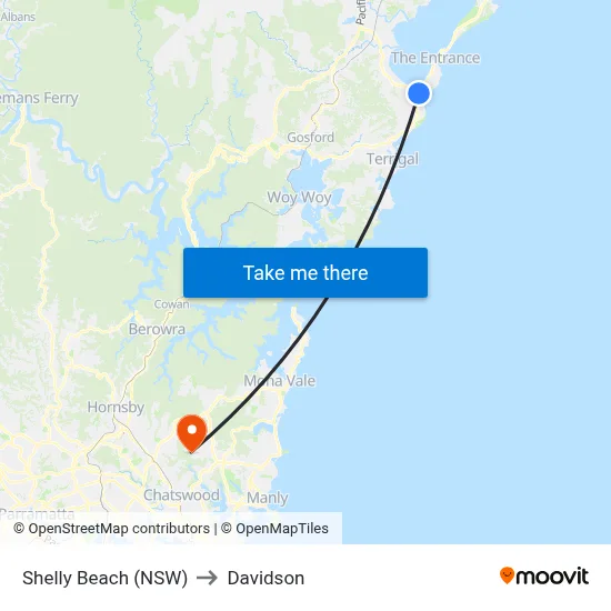 Shelly Beach (NSW) to Davidson map