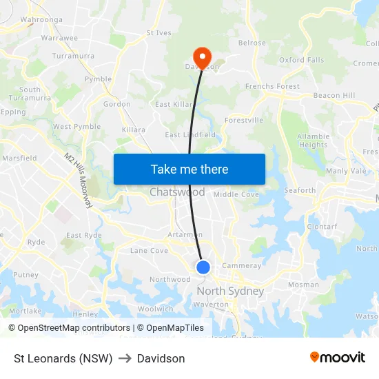 St Leonards (NSW) to Davidson map