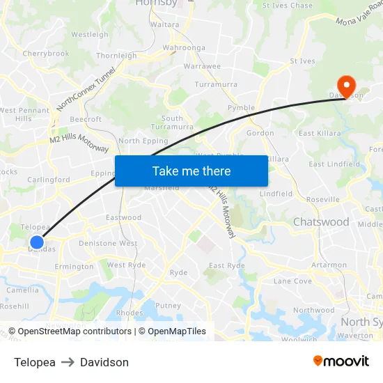 Telopea to Davidson map