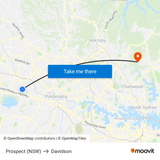 Prospect (NSW) to Davidson map