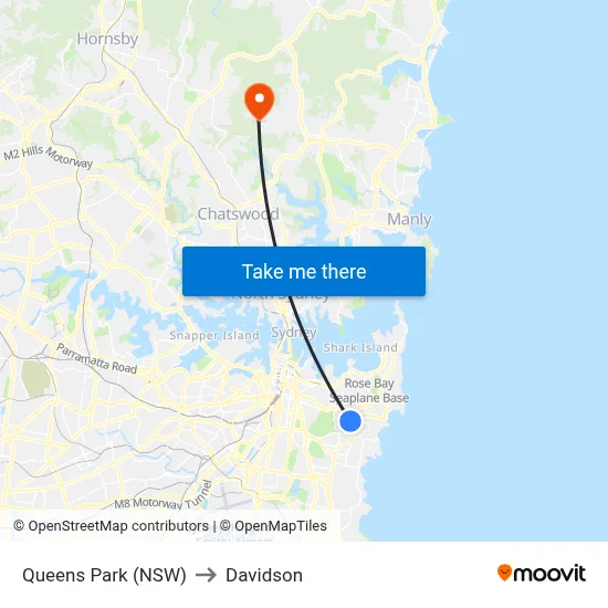 Queens Park (NSW) to Davidson map