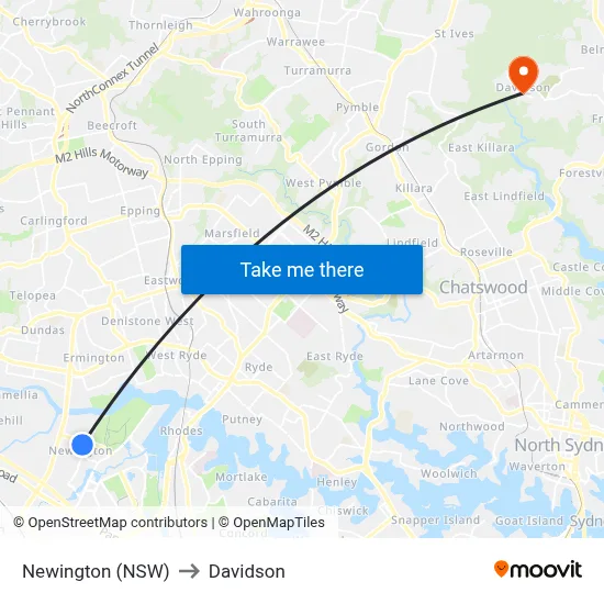Newington (NSW) to Davidson map