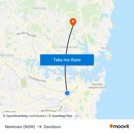 Newtown (NSW) to Davidson map