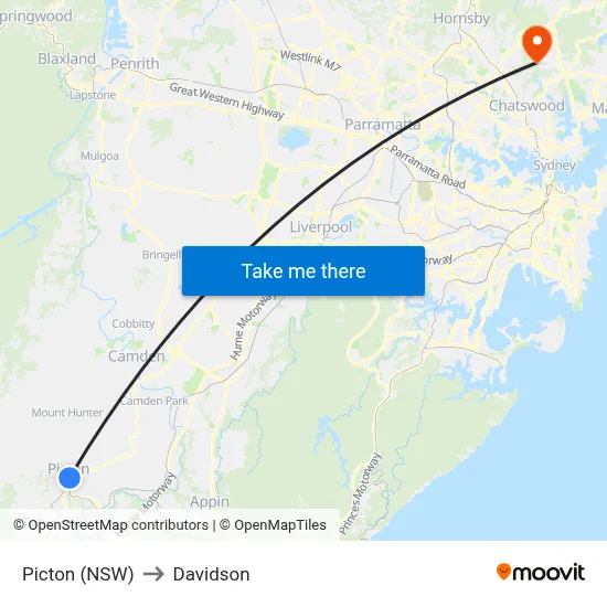 Picton (NSW) to Davidson map