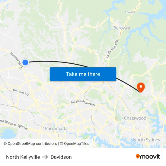 North Kellyville to Davidson map
