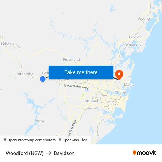 Woodford (NSW) to Davidson map