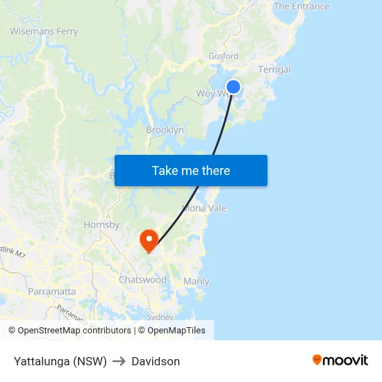 Yattalunga (NSW) to Davidson map