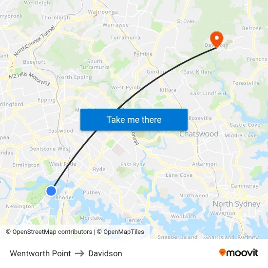 Wentworth Point to Davidson map