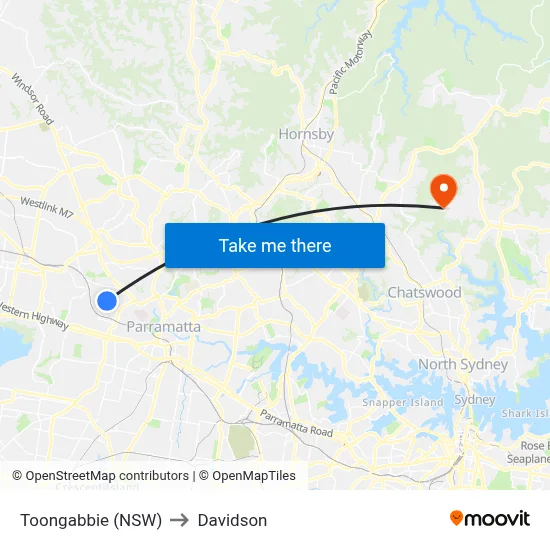 Toongabbie (NSW) to Davidson map