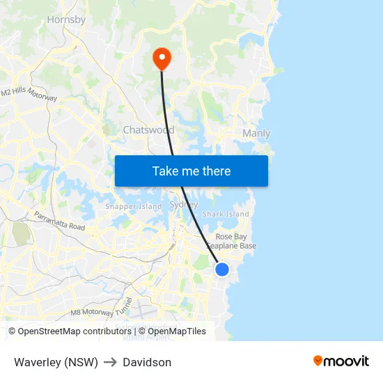Waverley (NSW) to Davidson map