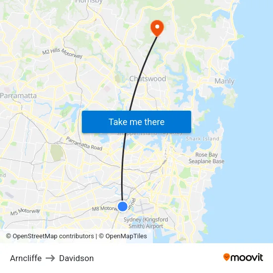 Arncliffe to Davidson map