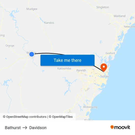 Bathurst to Davidson map