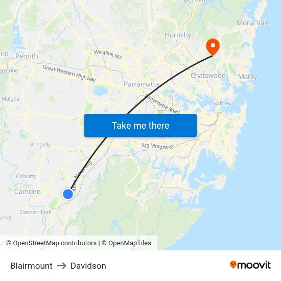 Blairmount to Davidson map