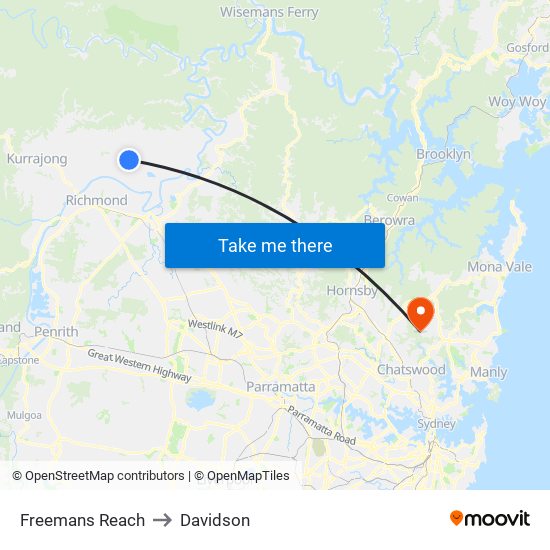 Freemans Reach to Davidson map