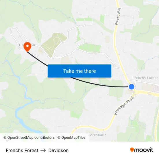 Frenchs Forest to Davidson map