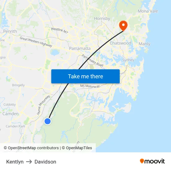 Kentlyn to Davidson map