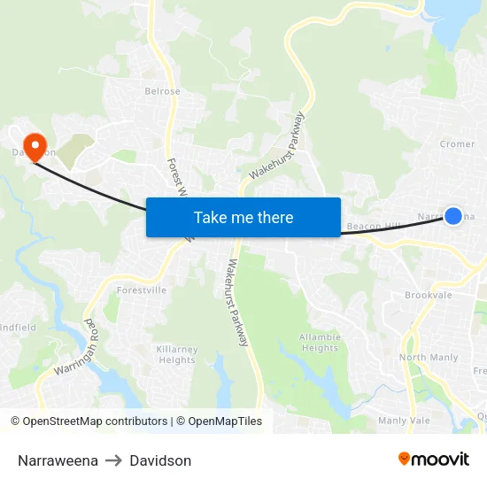 Narraweena to Davidson map