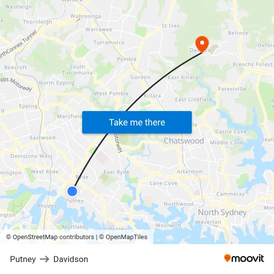Putney to Davidson map