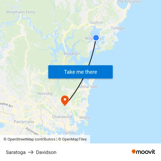 Saratoga to Davidson map