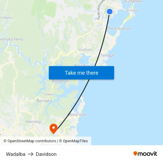 Wadalba to Davidson map