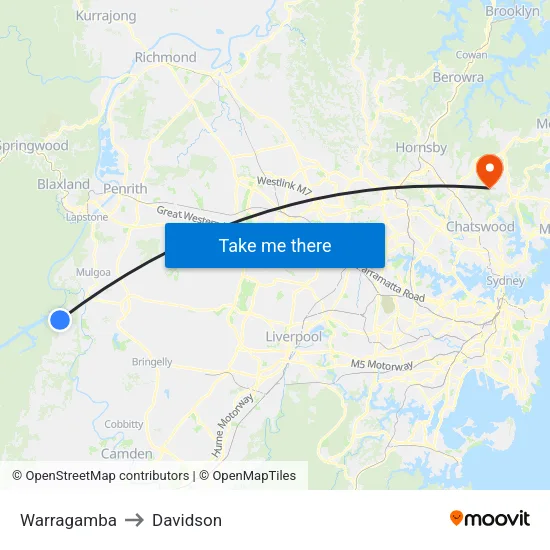 Warragamba to Davidson map