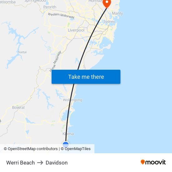 Werri Beach to Davidson map