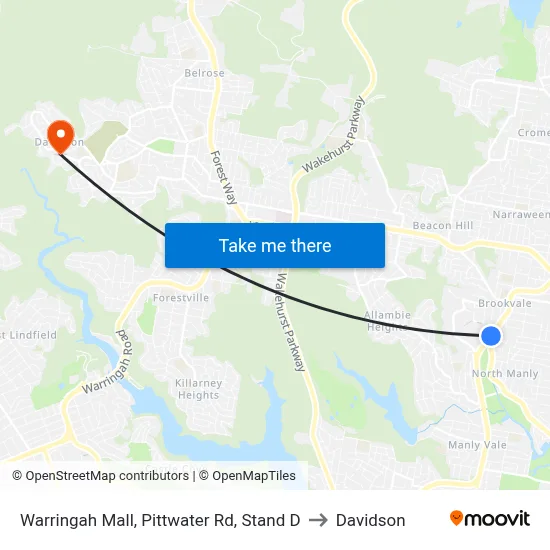 Warringah Mall, Pittwater Rd, Stand D to Davidson map