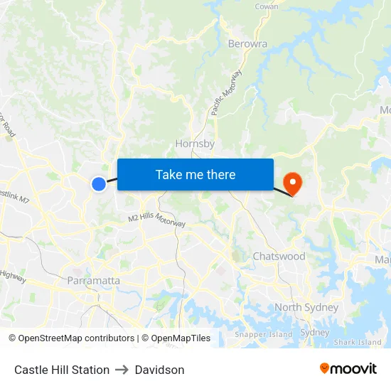 Castle Hill Station to Davidson map