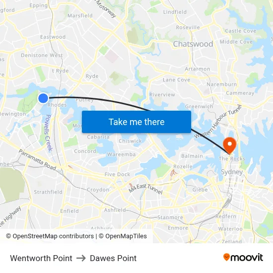 Wentworth Point to Dawes Point map