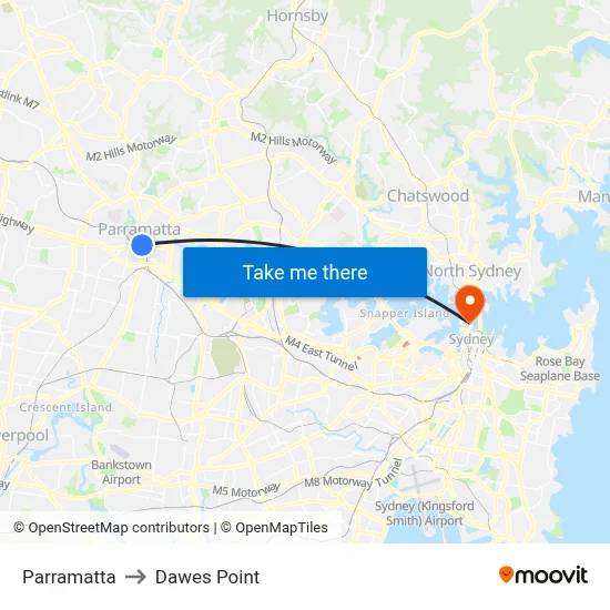Parramatta to Dawes Point map