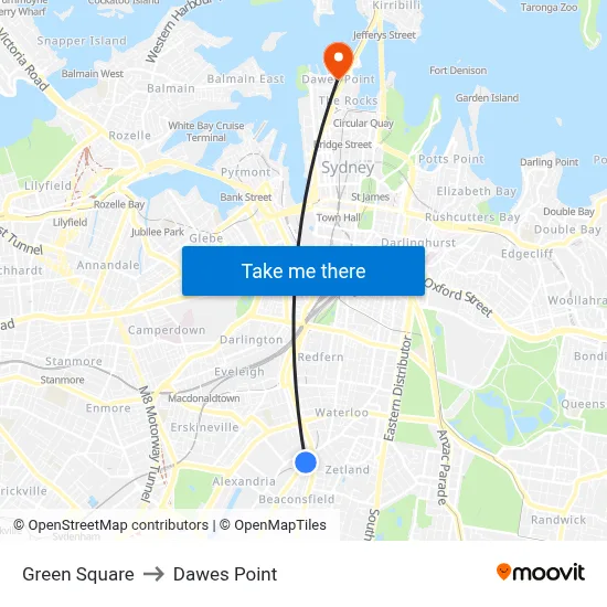 Green Square to Dawes Point map