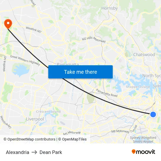 Alexandria to Dean Park map