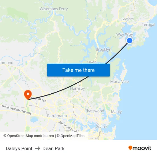 Daleys Point to Dean Park map