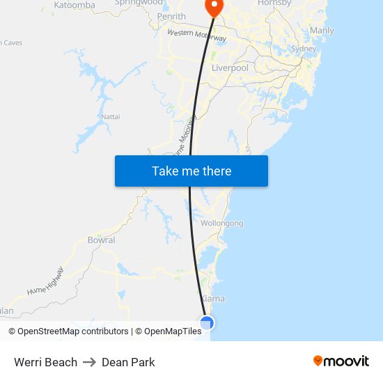 Werri Beach to Dean Park map