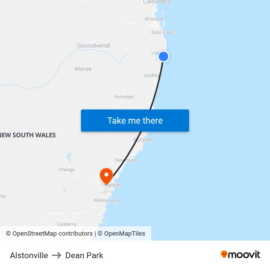 Alstonville to Dean Park map