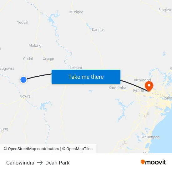 Canowindra to Dean Park map