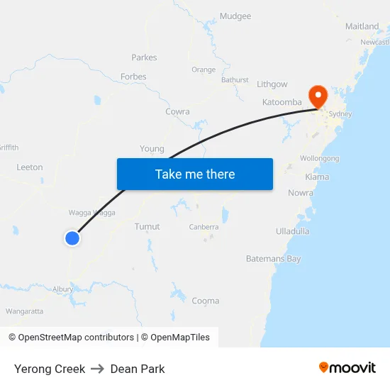 Yerong Creek to Dean Park map
