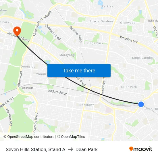 Seven Hills Station, Stand A to Dean Park map