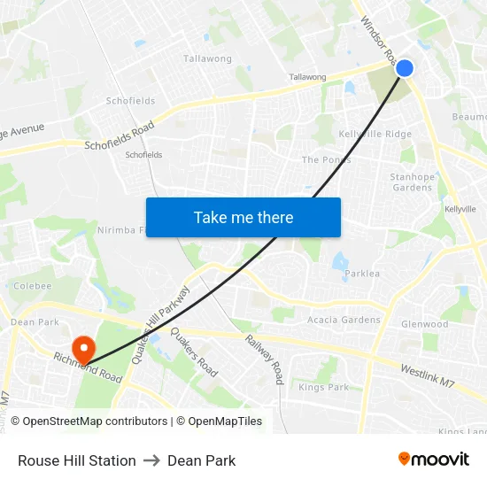 Rouse Hill Station to Dean Park map