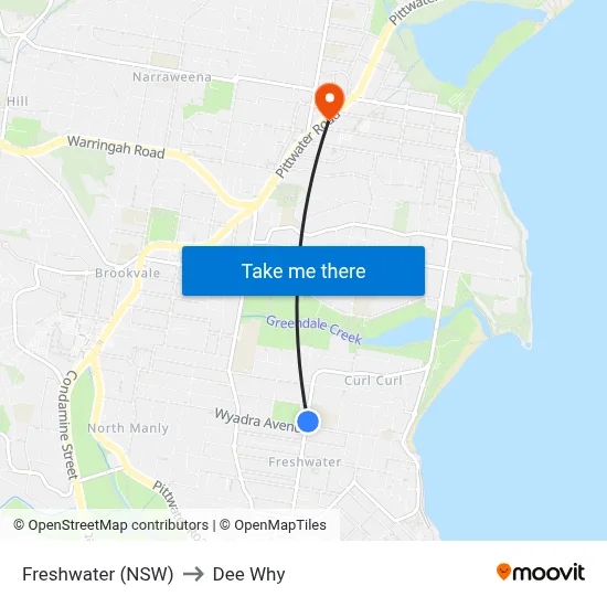 Freshwater (NSW) to Dee Why map