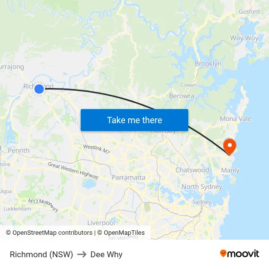 Richmond (NSW) to Dee Why map