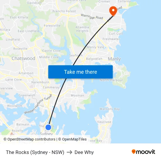 The Rocks (Sydney - NSW) to Dee Why map