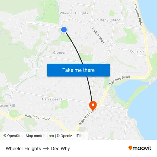 Wheeler Heights to Dee Why map