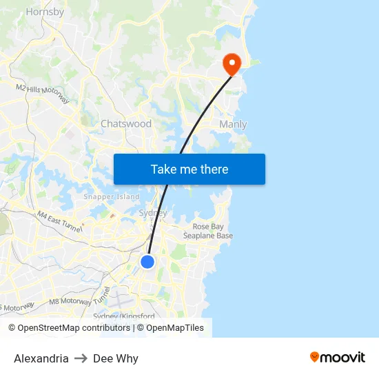 Alexandria to Dee Why map