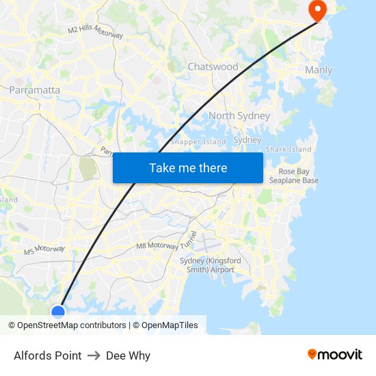 Alfords Point to Dee Why map