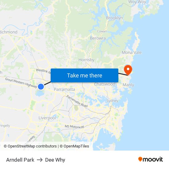 Arndell Park to Dee Why map